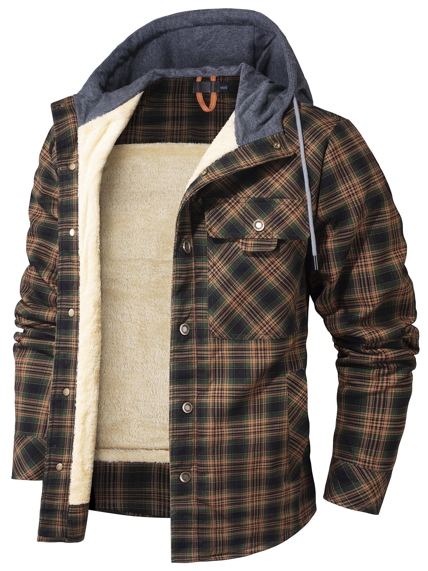 Insulating Cozy Mens Hoodie Jacket - Plaid Fleece Lined Green - Tophatter Daily Deals