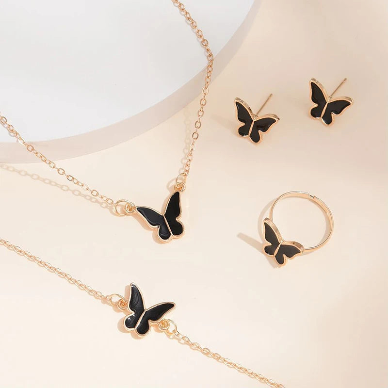 5PCS Fashion Butterfly Pendants Necklace Earrings Ring Bracelet Sets For Women Jewelry Set Bridal Wedding Jewelry Gift 0 - Tophatter Daily Deals