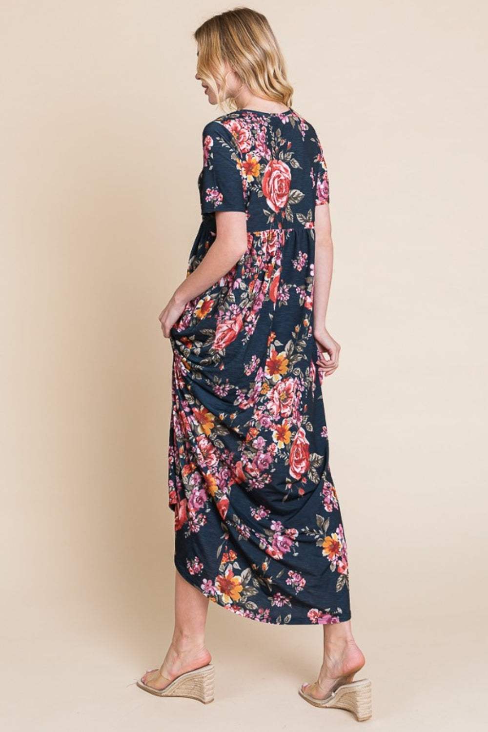 BOMBOM Floral Short Sleeve Maxi Dress Casual Dresses - Tophatter Daily Deals