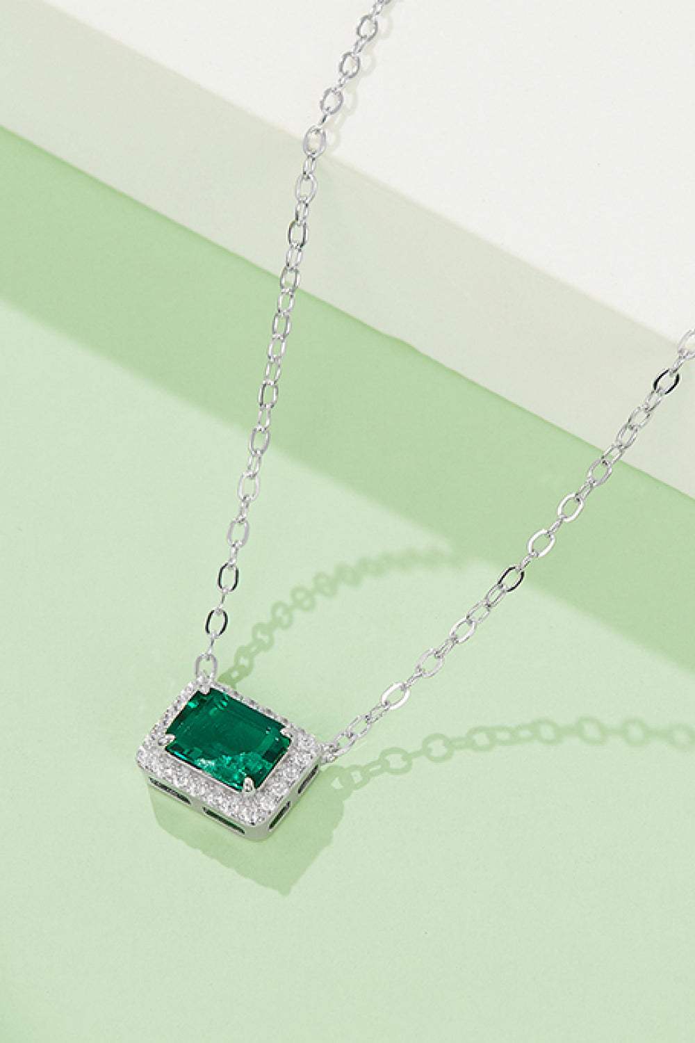 Lab-Grown Emerald Rectangle Pendant Necklace Necklaces - Tophatter Daily Deals