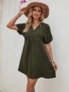 Half Button V-Neck Short Sleeve Dress Army Green Casual Dresses - Tophatter Daily Deals