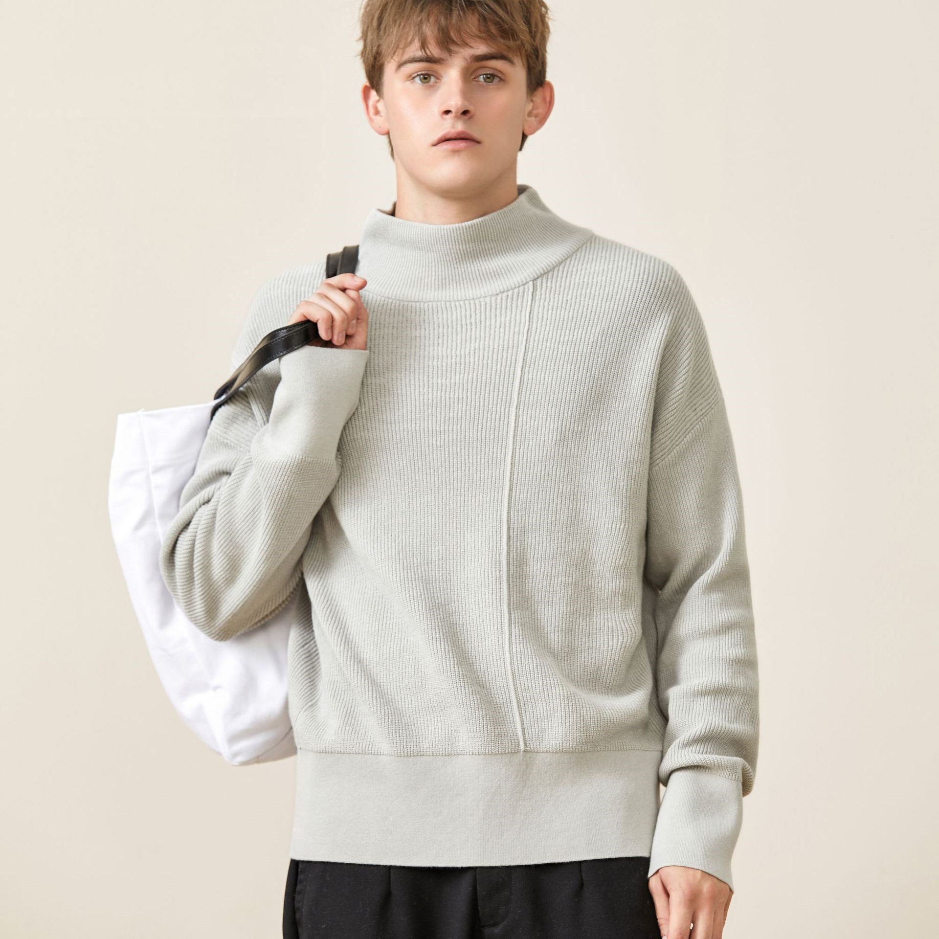 Oversized Men’s Sweater - Mock Neck, Ribbed Knit, Layering 3D Changing Face Moving Picture Frame - Tophatter Daily Deals