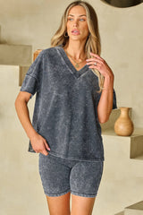 Black Mineral Washed Oversized T Shirt and Shorts Set Loungewear & Sleepwear/Loungewear - Tophatter Daily Deals