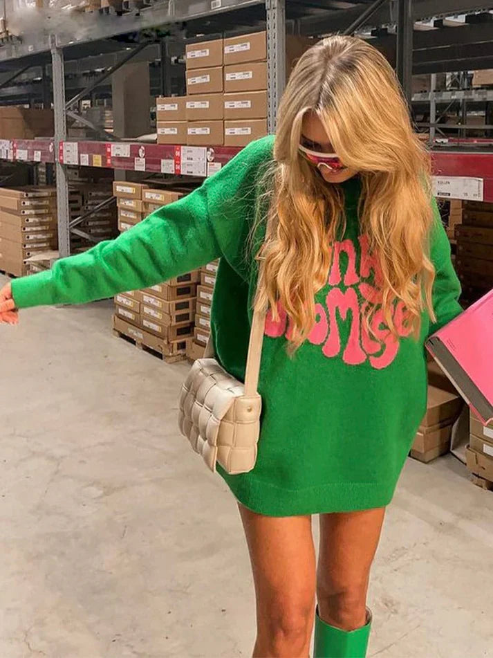 Oversized Women’s Pullover - Graphic Sleeve, Knit, Everyday - Tophatter Daily Deals