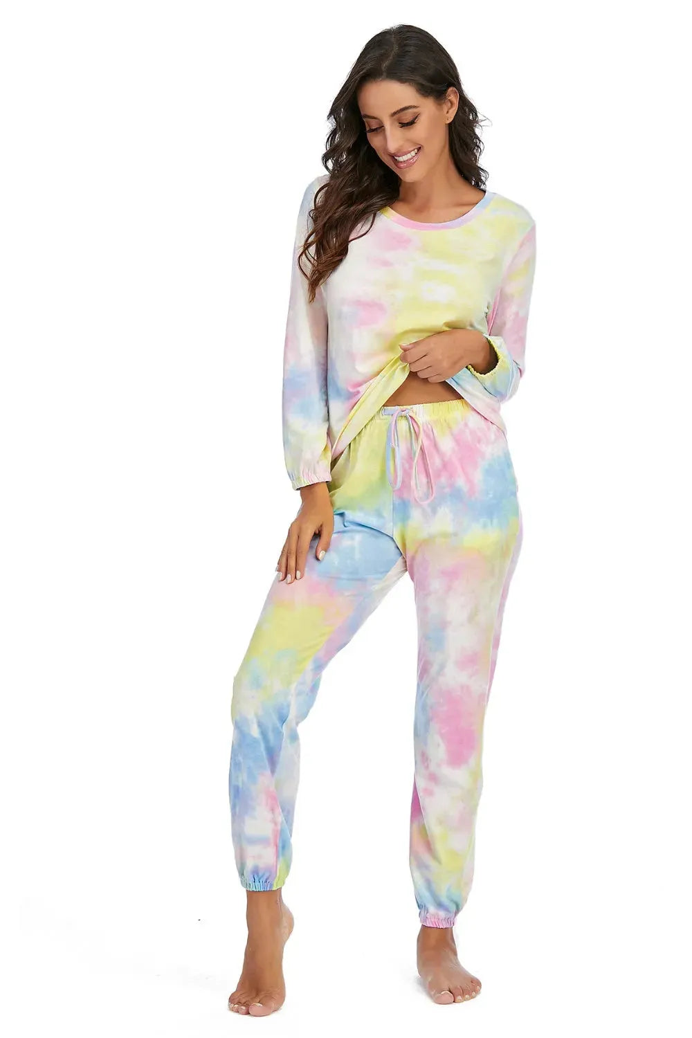 Tie-Dye Top and Drawstring Pants Lounge Set Loungewear Sets - Tophatter Daily Deals