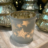 Snowflake Tealight Holder | Frosted Glass Christmas Tea Light Candle Holder 8cm Candle Holder - Tophatter Daily Deals