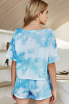 Tie-Dye Boat Neck Top and Shorts Lounge Set Loungewear Sets - Tophatter Daily Deals