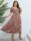 Plus Size Floral Smocked Square Neck Dress Casual Dresses - Tophatter Daily Deals