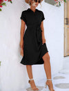 Buttoned Tie Waist Short Sleeve Dress Casual Dresses - Tophatter Daily Deals