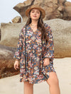 Plus Size Printed V-Neck Balloon Sleeve Mini Dress Casual Dresses - Tophatter Daily Deals