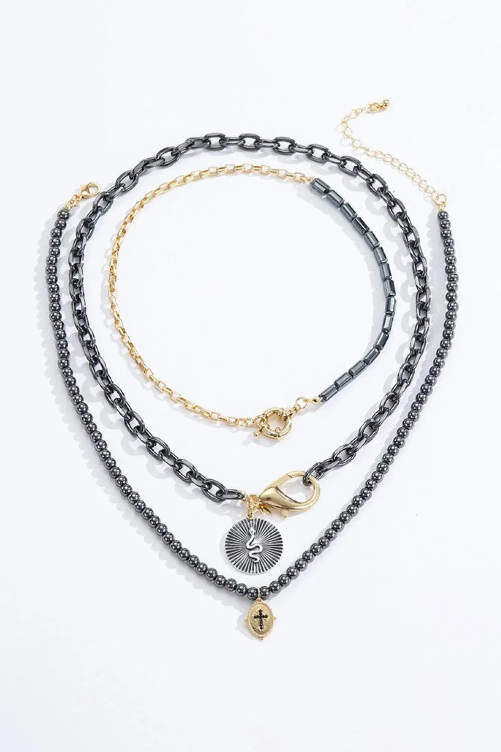 Snake and Cross Pendant Three-Piece Necklace Set Black One Size Necklaces - Tophatter Daily Deals