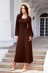 Tie Back Ribbed Round Neck Long Sleeve Dress Casual Dresses - Tophatter Daily Deals