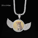 Angel Wings Medallions Custom Photo Pendant Necklace For Men Hip Hop Jewelry Iced Out Pendant Custom Engraved Name Memory Gift H 7 - Tophatter Daily Deals