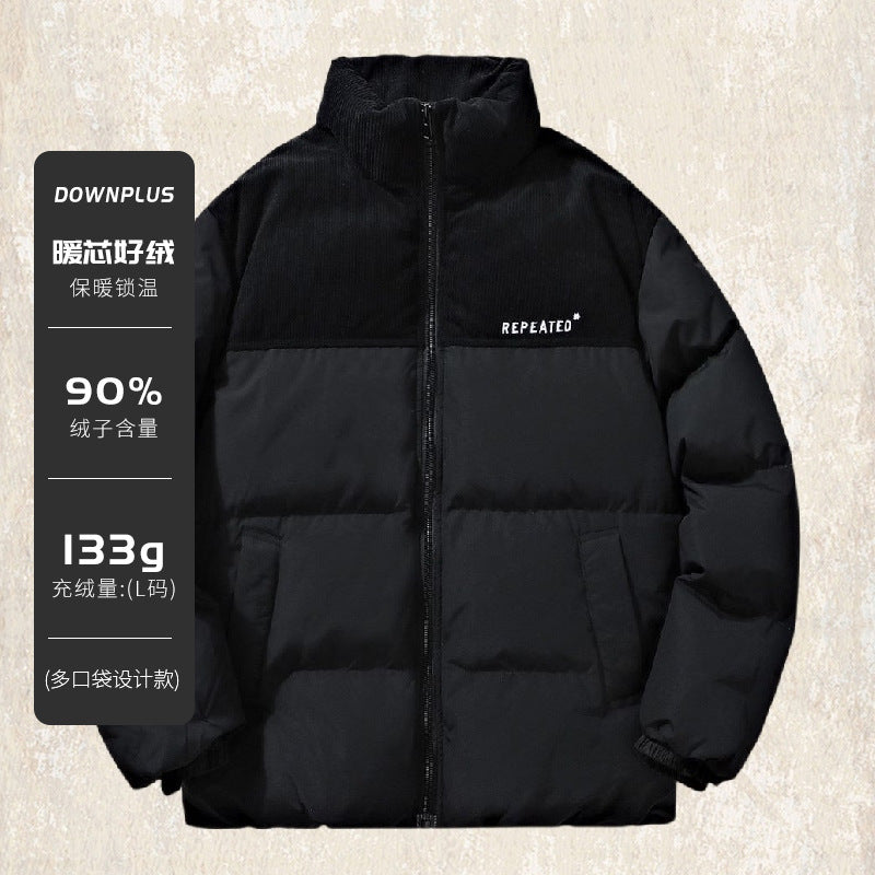 Insulating Mens Puffer Jacket - Corduroy Yoke, Duck Down Dark Night Black 3D Changing Face Moving Picture Frame - Tophatter Daily Deals