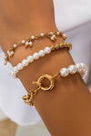 Gold 3pcs Pearl Pleated Alloy Beaded Bracelet Set Gold ONE SIZE Alloy Bracelets - Tophatter Daily Deals