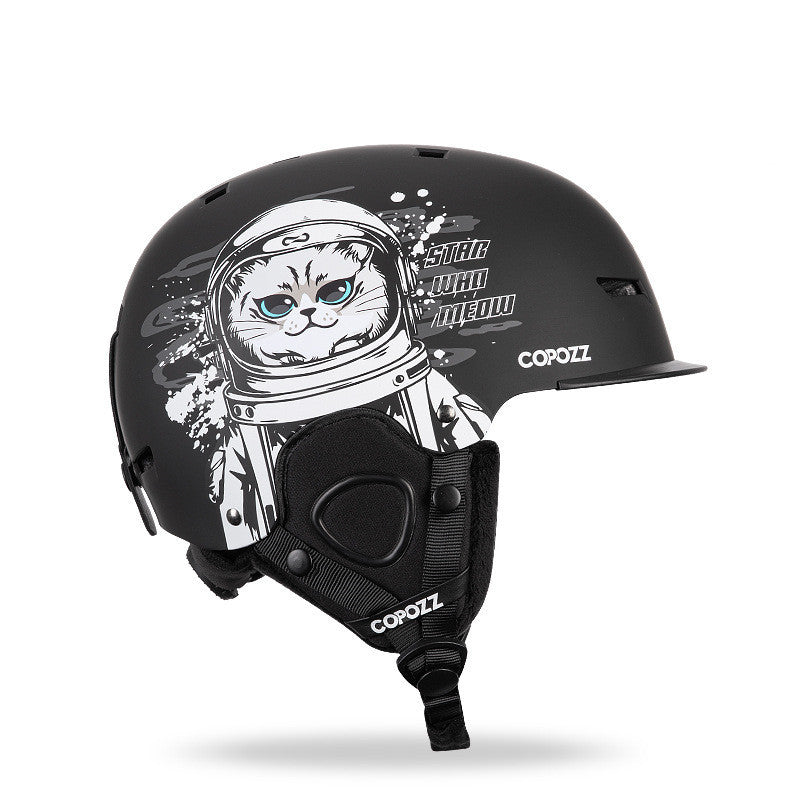 Adult Single And Double Board Snow Goggles Integrated Crash Helmet Space Black Cat 0 - Tophatter Daily Deals