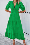 Tie Back Short Sleeve Tiered Dress Mid Green Casual Dresses - Tophatter Daily Deals