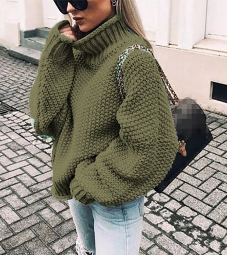Oversized Women Turtleneck Sweater - Chunky Knit, Winter Military Green 3D Changing Face Moving Picture Frame - Tophatter Daily Deals