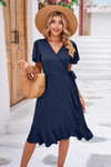 Surplice Neck Flutter Sleeve Dress Peacock Blue Casual Dresses - Tophatter Daily Deals