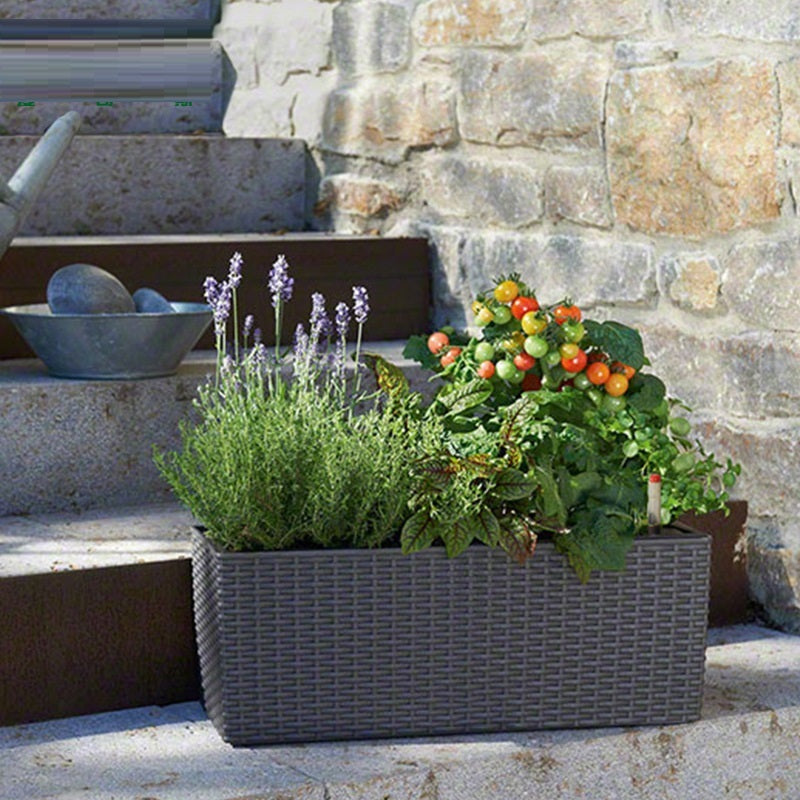 Balcony Rattan Long Flower Pot Automatic Water Feeding Lazy Flower Pot Large Planting Basin 0 - Tophatter Daily Deals
