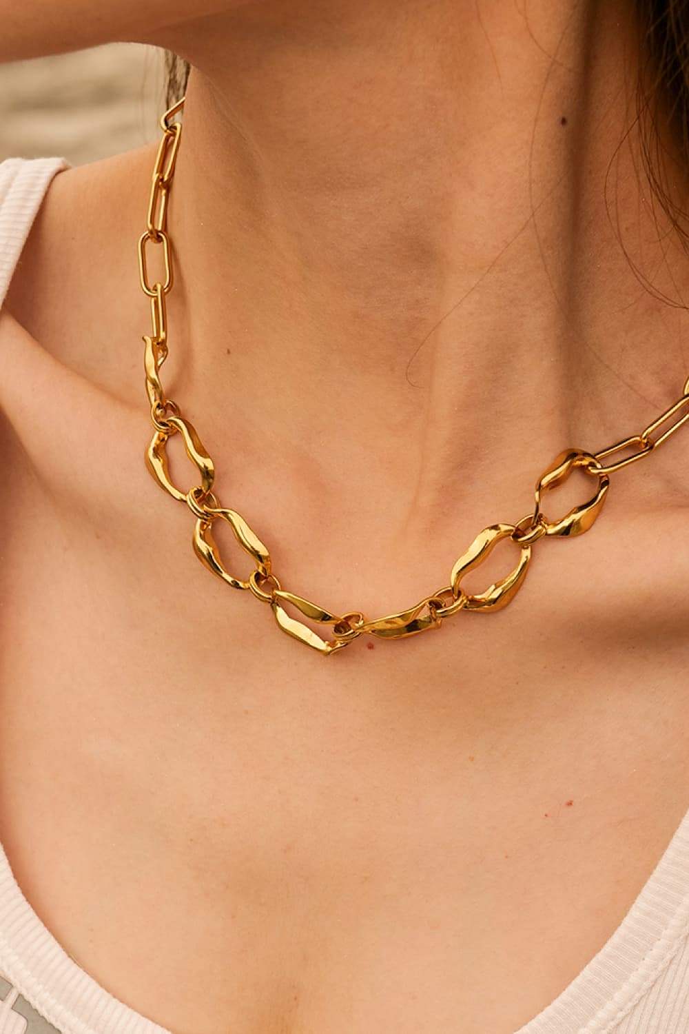 18K Gold-Plated Stainless Steel Necklace Gold One Size Necklaces - Tophatter Daily Deals
