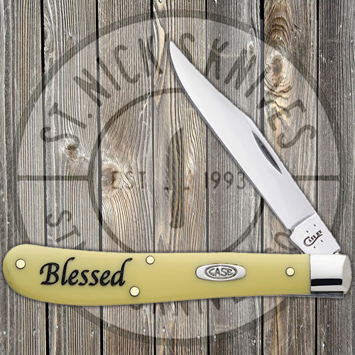 Case Slimline Trapper - "Blessed" - Smooth Yellow Synthetic Handle - 08846 Traditional Knives - Tophatter Daily Deals