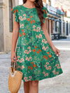 Printed Round Neck Tiered Dress Green Casual Dresses - Tophatter Daily Deals