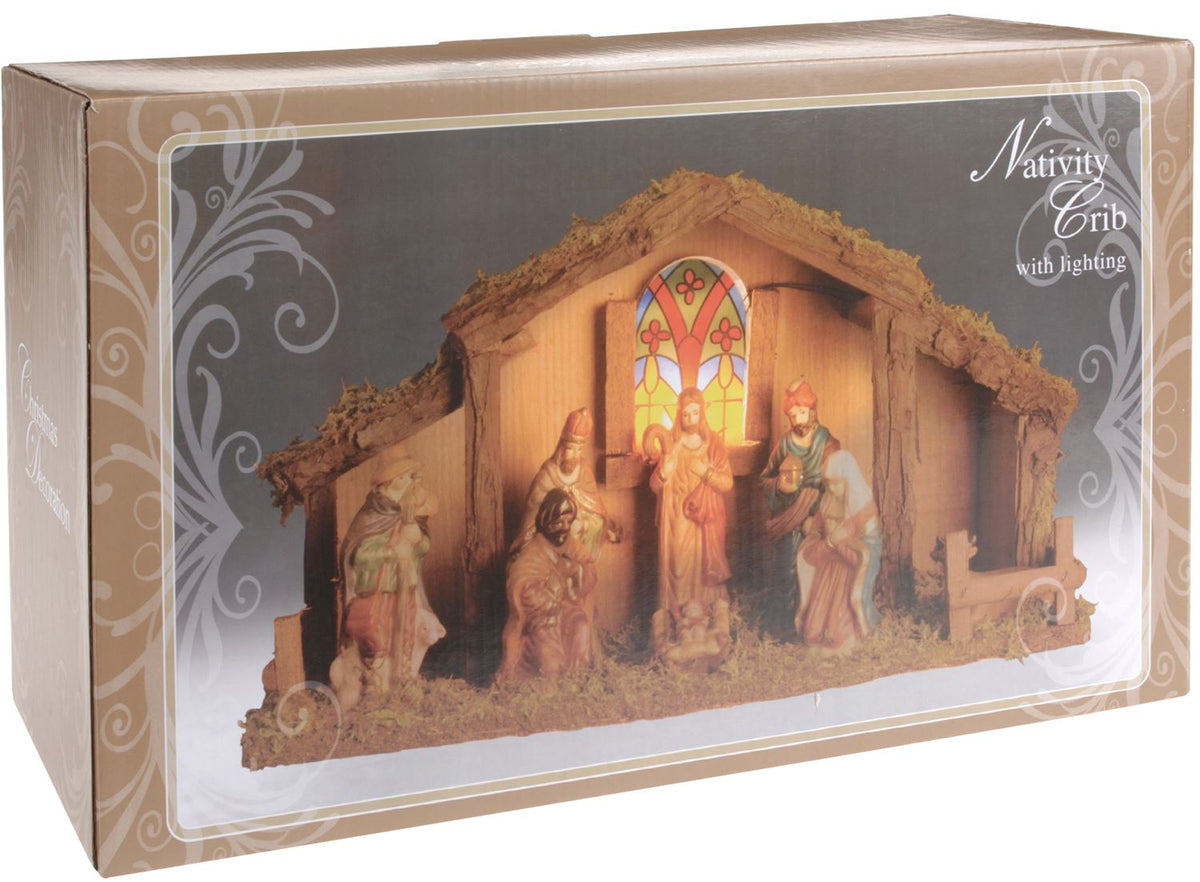 Light Up LED Freestanding Christmas Nativity Set Scene Crib Stable With Figures Nativity Set - Tophatter Daily Deals