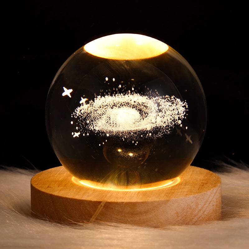 Luminous Starry Sky And Planets Moon Moon Crystal Ball Small Night Lamp Projection Ambience Light Creative Gift New Strange Gift Solid Wood Lamp Holder Nebula 6CM Lamps - Tophatter Daily Deals