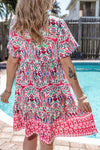 Printed Tie Neck Short Sleeve Dress Casual Dresses - Tophatter Daily Deals