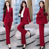 Business Suit Wide Leg Pants Two-piece Suit For Women Wine Red 2PCs Set 0 - Tophatter Daily Deals