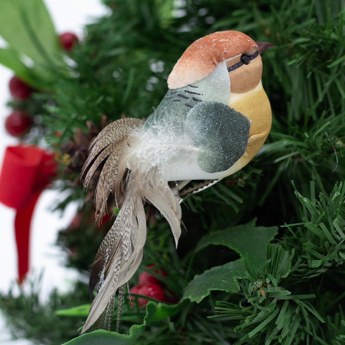 Set of 2 Clip on Birds | 2-piece Christmas Tree Bird Ornaments with Silver Clip Tree Decoration - Tophatter Daily Deals