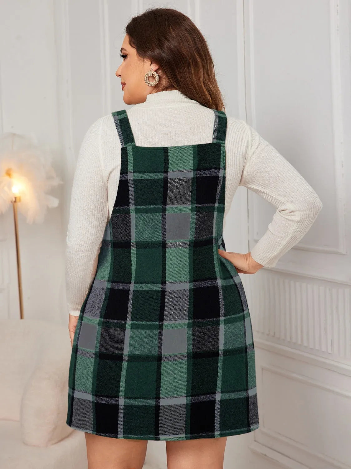 Plus Size Plaid Wide Strap Overall Dress Casual Dresses - Tophatter Daily Deals