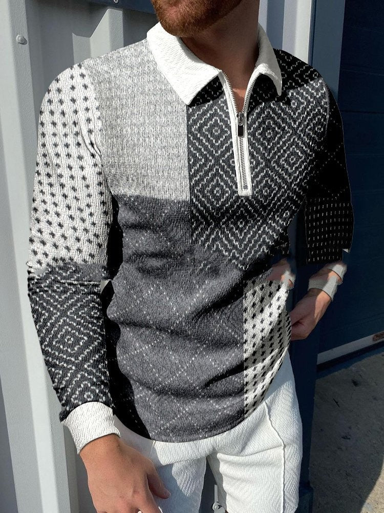 Soft Textured Men's Polo Sweater - Geometric Knit, Cotton 3D Changing Face Moving Picture Frame - Tophatter Daily Deals