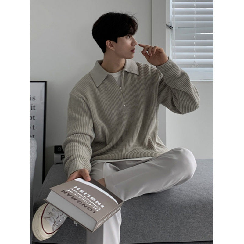 Fitted Men's Sweater Coat - Zip Collar, Ribbed Knit, Casual Grey 3D Changing Face Moving Picture Frame - Tophatter Daily Deals