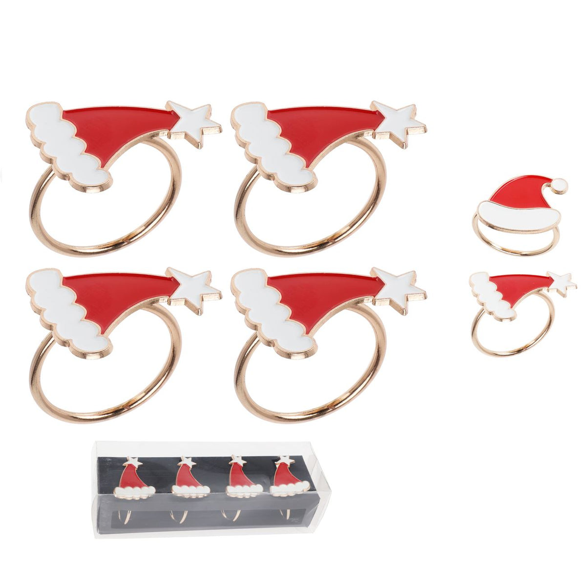Set of 4 Santa Hat Christmas Napkin Rings | 4 Novelty Napkin Holders for Xmas Napkin Rings - Tophatter Daily Deals