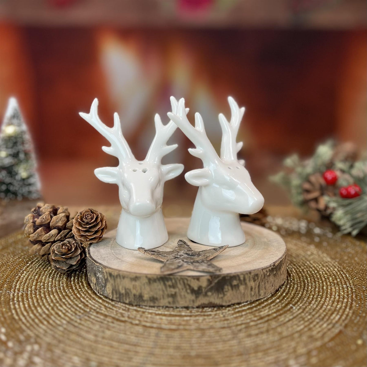 Ceramic Reindeer Salt & Pepper Set | 2 Piece Christmas Salt and Pepper Pots Salt and Pepper Shakers - Tophatter Daily Deals