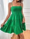 Smocked Tiered Sleeveless Mini Dress Mid Green Casual Dresses - Tophatter Daily Deals