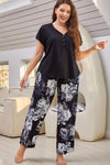 Full Size V-Neck Top and Floral Pants Lounge Set Loungewear Sets - Tophatter Daily Deals