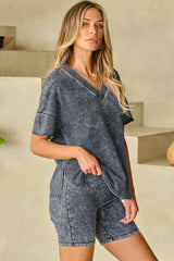 Black Mineral Washed Oversized T Shirt and Shorts Set Loungewear & Sleepwear/Loungewear - Tophatter Daily Deals