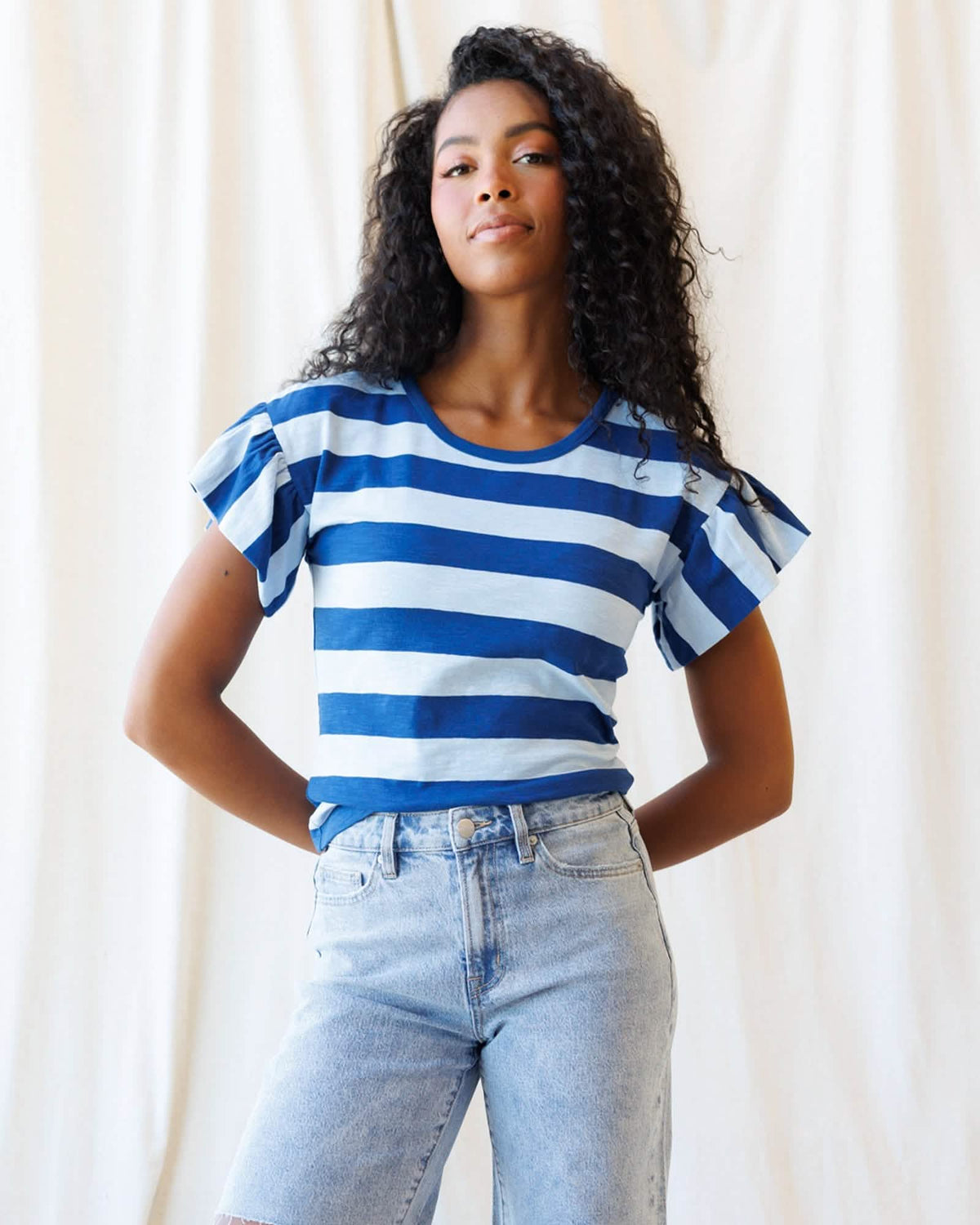 Charisma Tee Navy Stripe Women's Tops - Tophatter Daily Deals