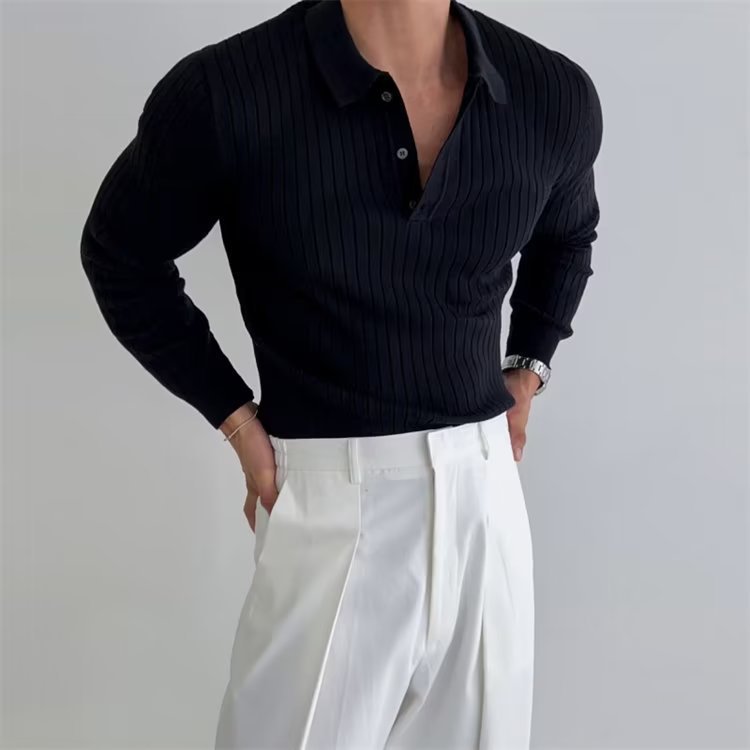 Fitted Men's Polo Shirt - Slim Ribbed Knitted, Smart Casual Black 3D Changing Face Moving Picture Frame - Tophatter Daily Deals