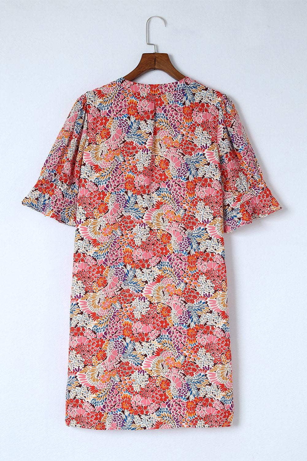 Floral Notched Neck Flounce Sleeve Shift Dress Casual Dresses - Tophatter Daily Deals