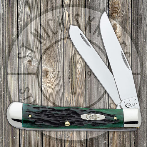 Case Trapper - Pocket Worn - Bermuda Green Bone - Peach Seed Jig - 09720 Traditional Knives - Tophatter Daily Deals
