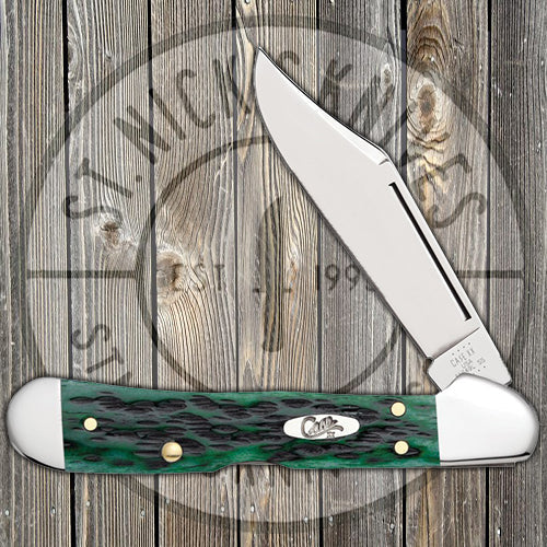 Case Mini Copperock - Pocket Worn Bermuda Green Peach Seed Jigged Bone - 09723 Traditional Knives - Tophatter Daily Deals