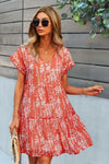 Printed V-Neck Short Sleeve Tiered Dress Casual Dresses - Tophatter Daily Deals