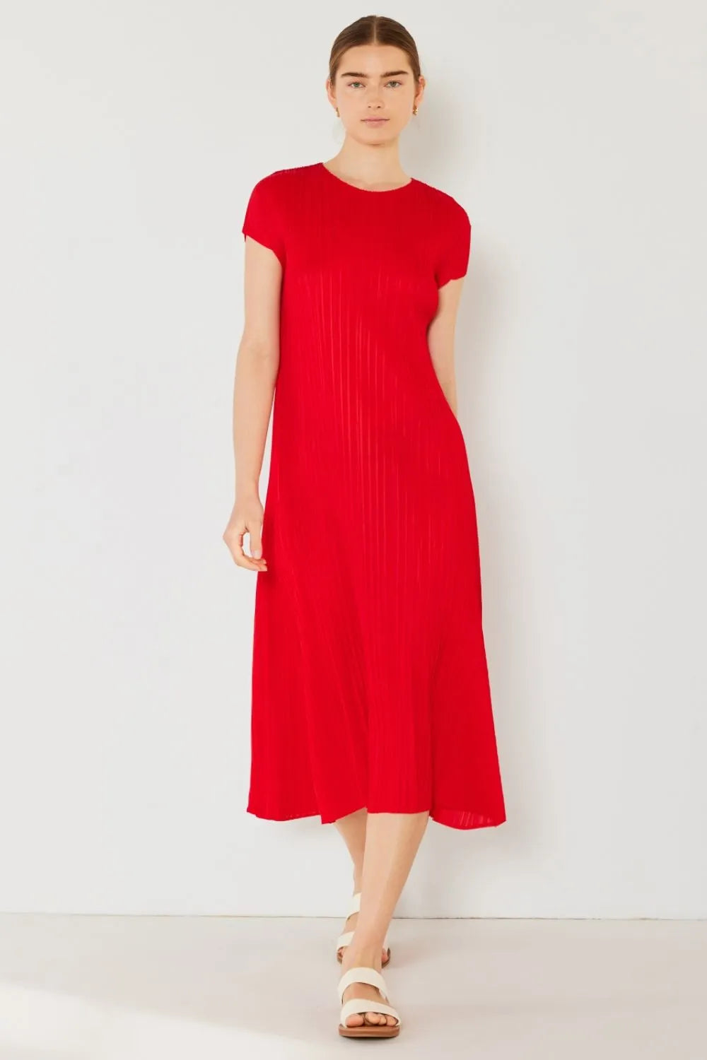 Marina West Swim Pleated Cap Sleeve A-Line Dress Red Casual Dresses - Tophatter Daily Deals