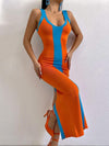 Contrast Wide Strap Slit Midi Dress Orange Casual Dresses - Tophatter Daily Deals