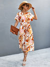 Round Neck Short Sleeve Tie Waist Midi Dress Casual Dresses - Tophatter Daily Deals