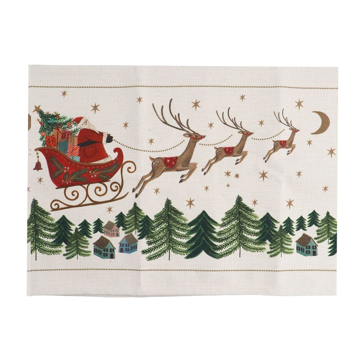 Santa's Sleigh Christmas Table Runner, Gisela Graham Festive Fabric 140cm x 40cm Table Runner - Tophatter Daily Deals
